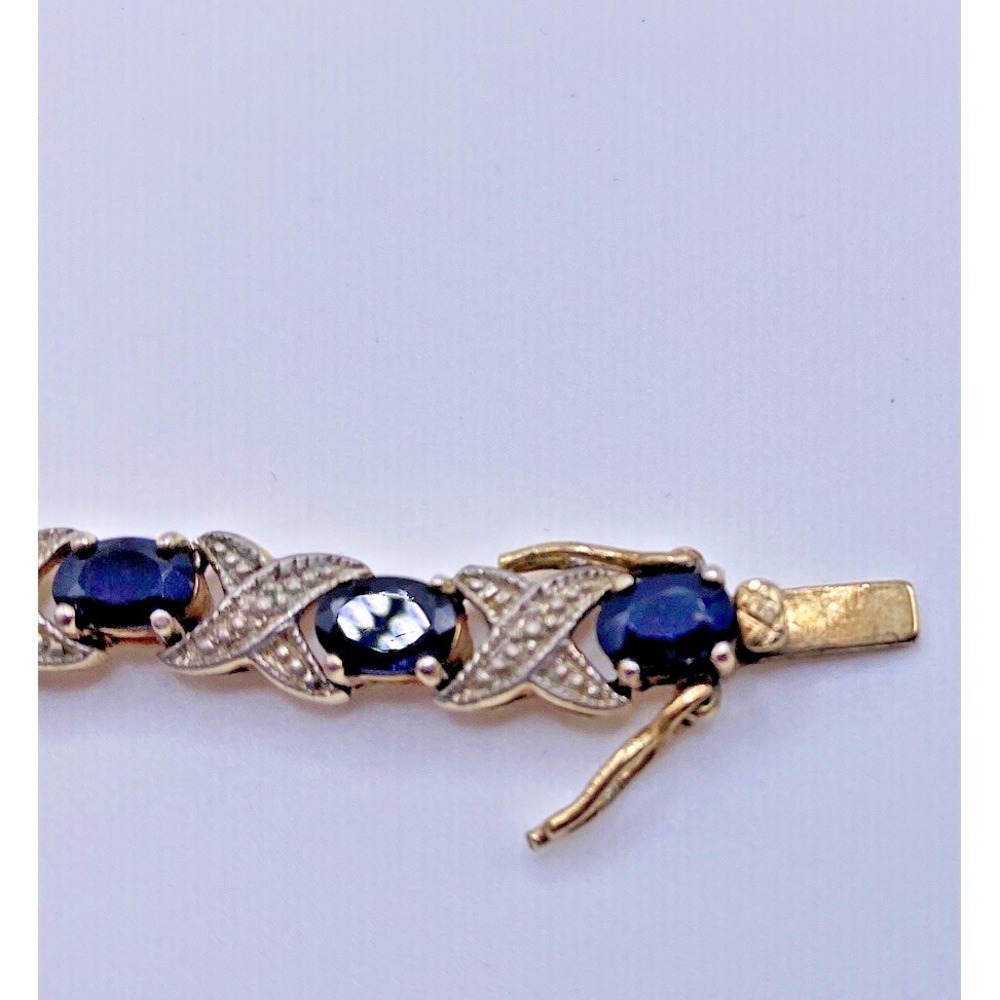 Vtg DBJ Dee Berkley Blue Stone XO Tennis Bracelet 7 1/4" Gold Over 925 Sterling - Picture 7 of 10